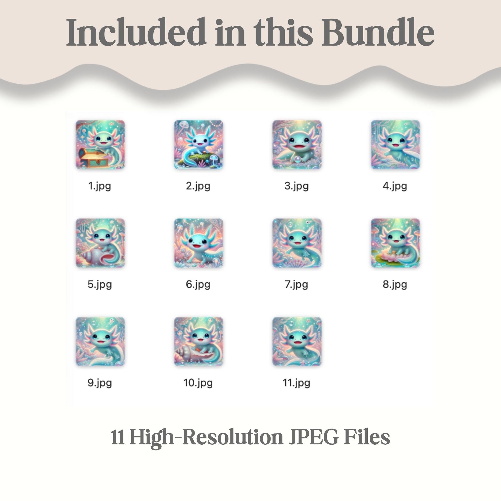 Kawaii Axolotl Watercolor Art Set | 11 Ocean Illustrations – Digital Printable by Digital Kim Designs