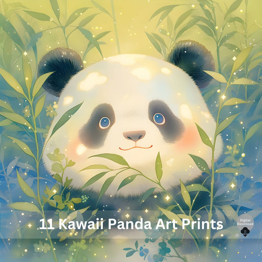 Kawaii Panda Watercolor Art Set | 11 Nursery & Kids Wall Prints – Digital Printable by Digital Kim Designs