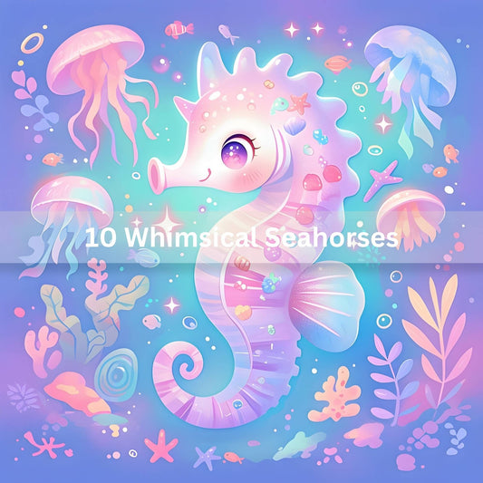 Kawaii Seahorse Clipart Bundle – 10 Pastel Underwater Unicorn Images for Kids Crafts, Sublimation & Stickers – Faith - Based Printable by Digital Kim Designs