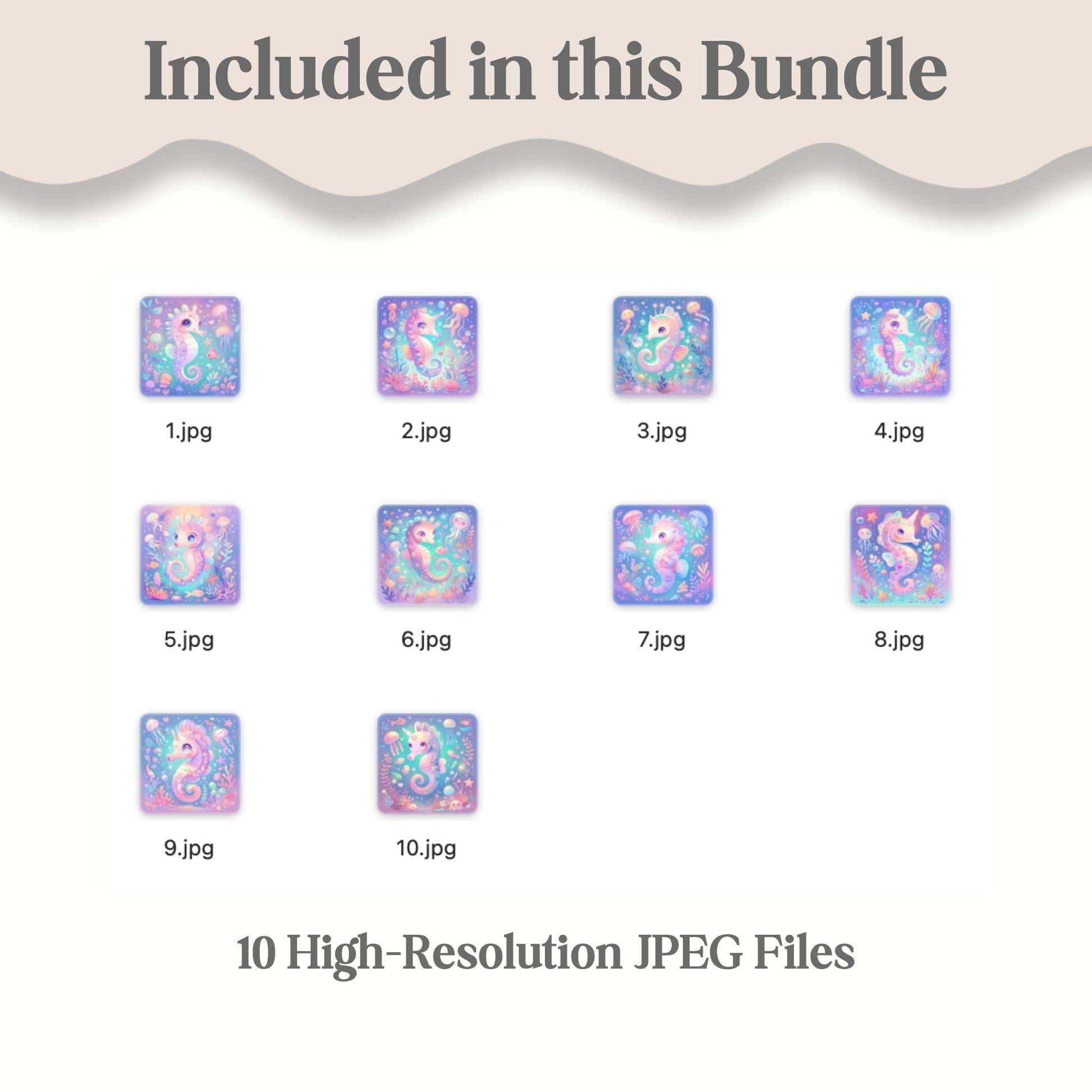 Kawaii Seahorse Watercolor Art Set | 10 Ocean JPEG Images – Digital Printable by Digital Kim Designs