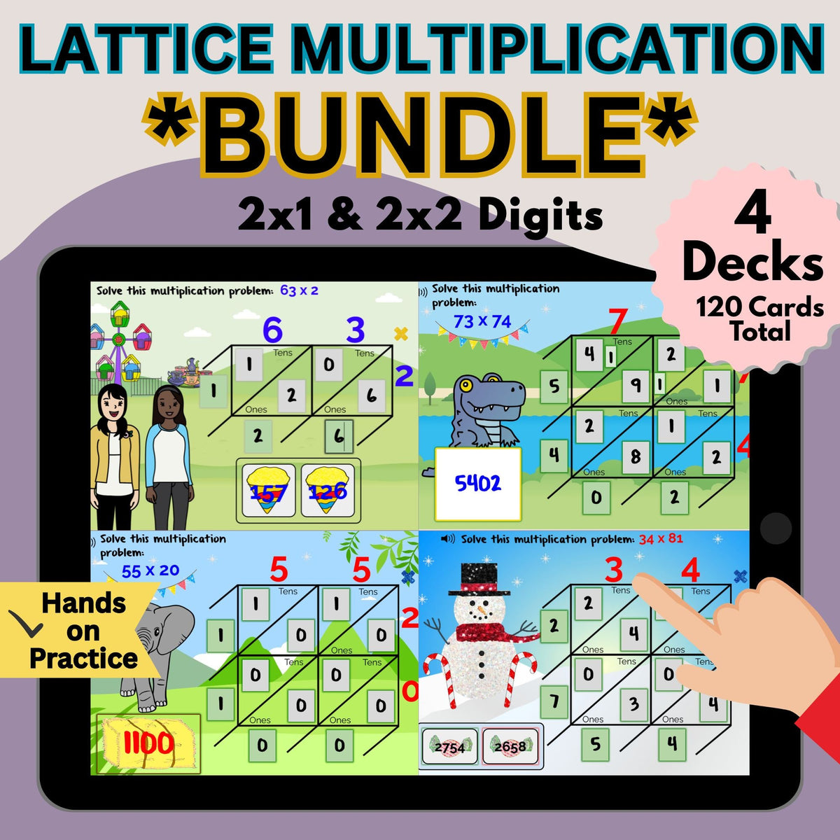 Lattice Multiplication Boom Cards Bundle | 2×1 & 2×2 Digit Multiplication | Digital Math Practice – Digital Printable by Digital Kim Designs
