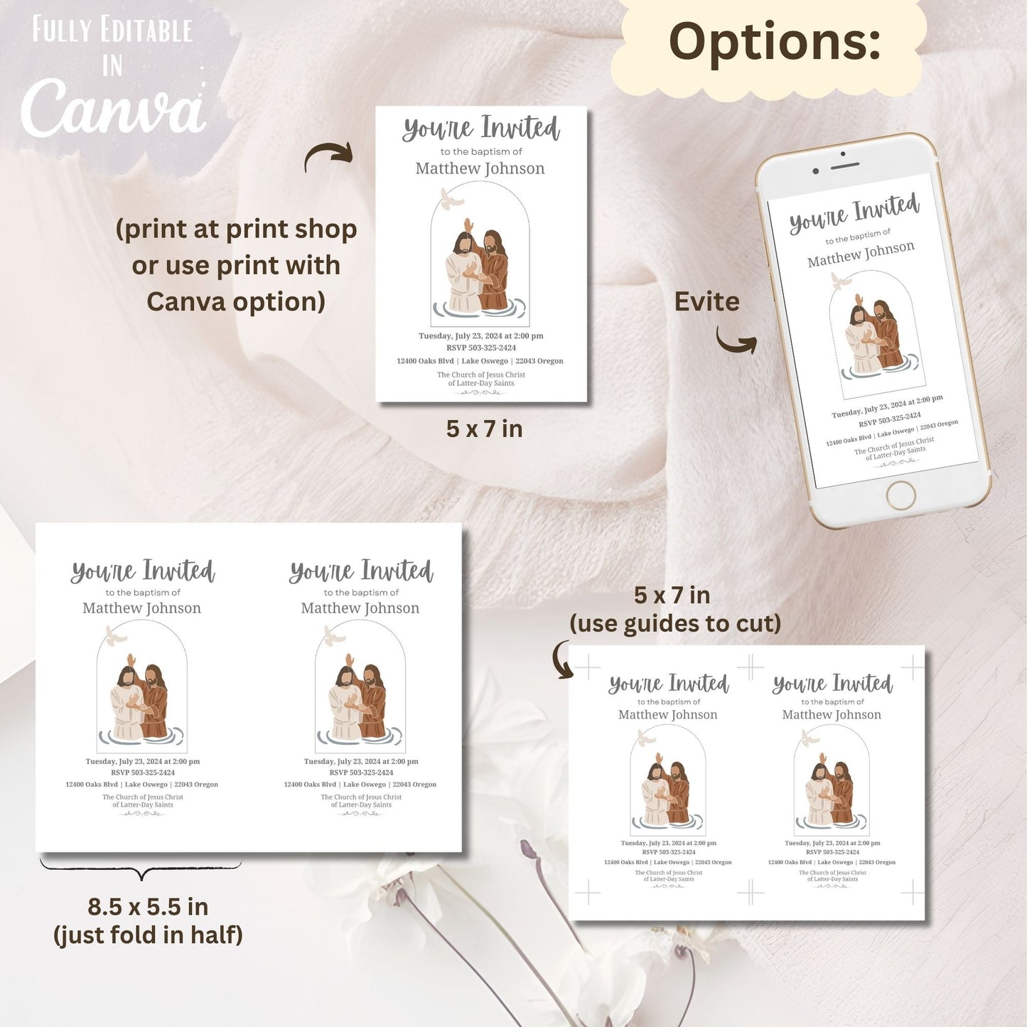 LDS Baptism Invitation – Editable Canva Evite or Printable – Digital Printable by Digital Kim Designs