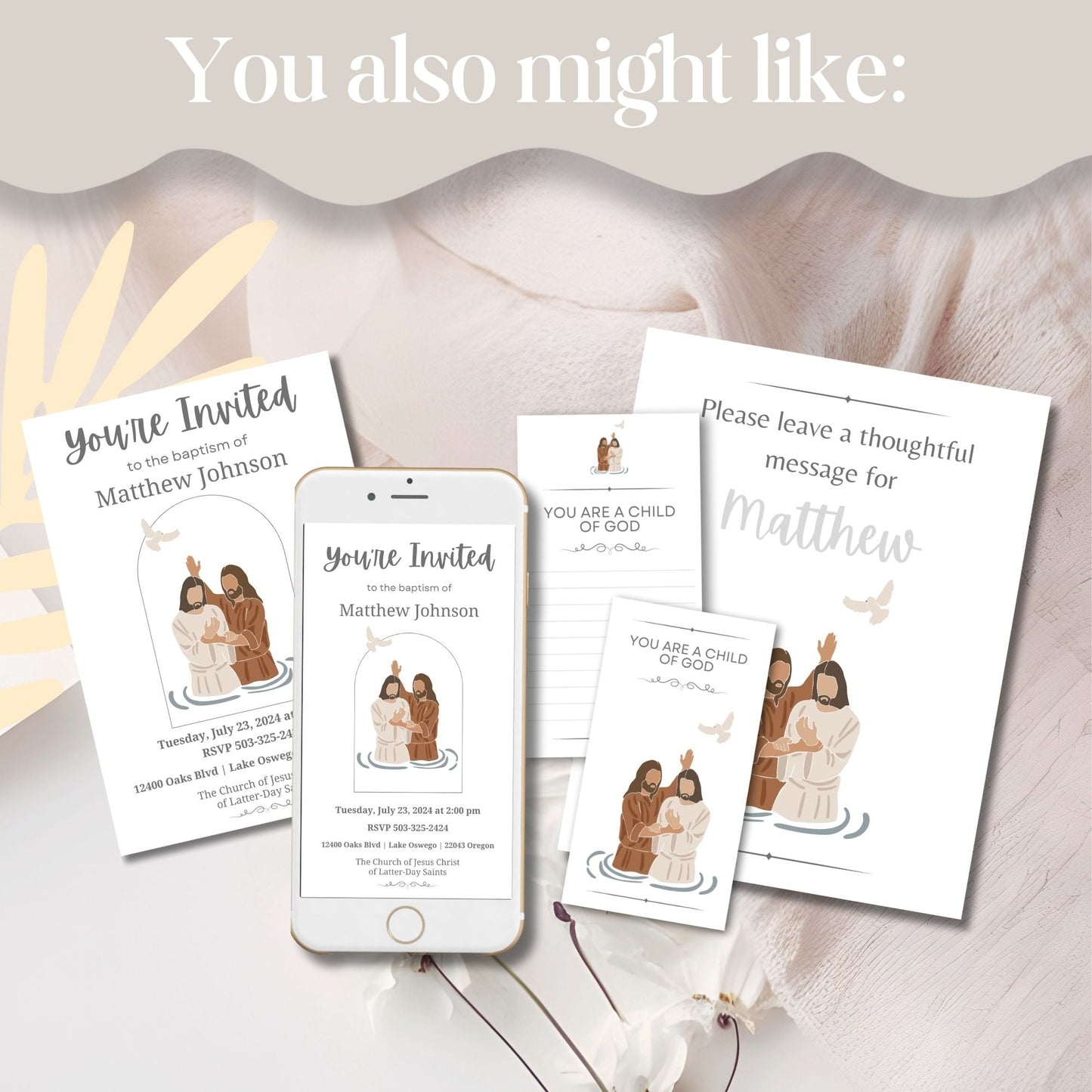 LDS Baptism Invitation – Editable Canva Evite or Printable – Digital Printable by Digital Kim Designs