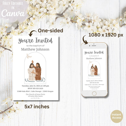 LDS Baptism Invitation – Editable Canva Evite or Printable – Digital Printable by Digital Kim Designs