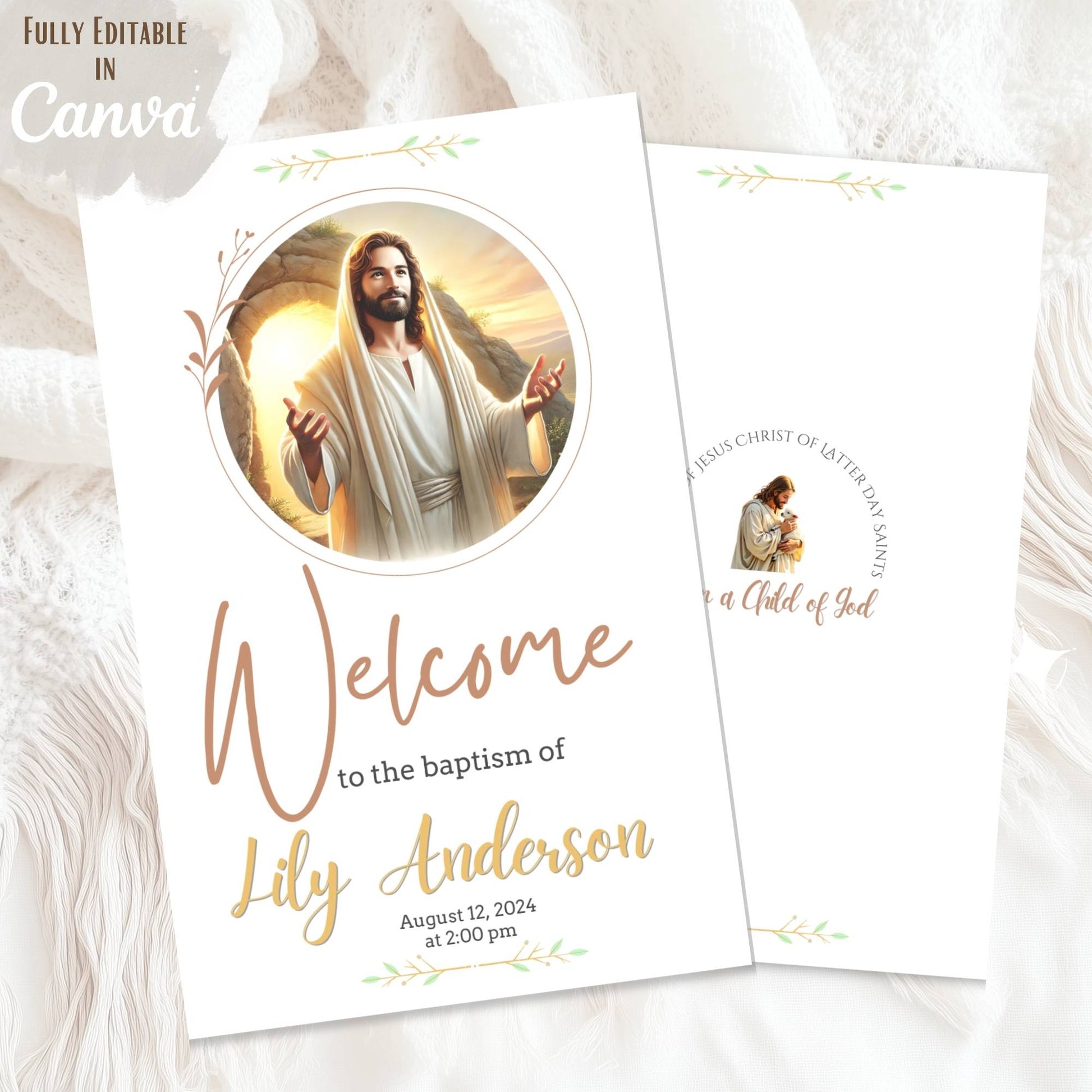 LDS Baptism Program Template – Neutral Brown Canva Design for Boy or Girl | Printable Foldable Church Program – Faith - Based Printable by Digital Kim Designs
