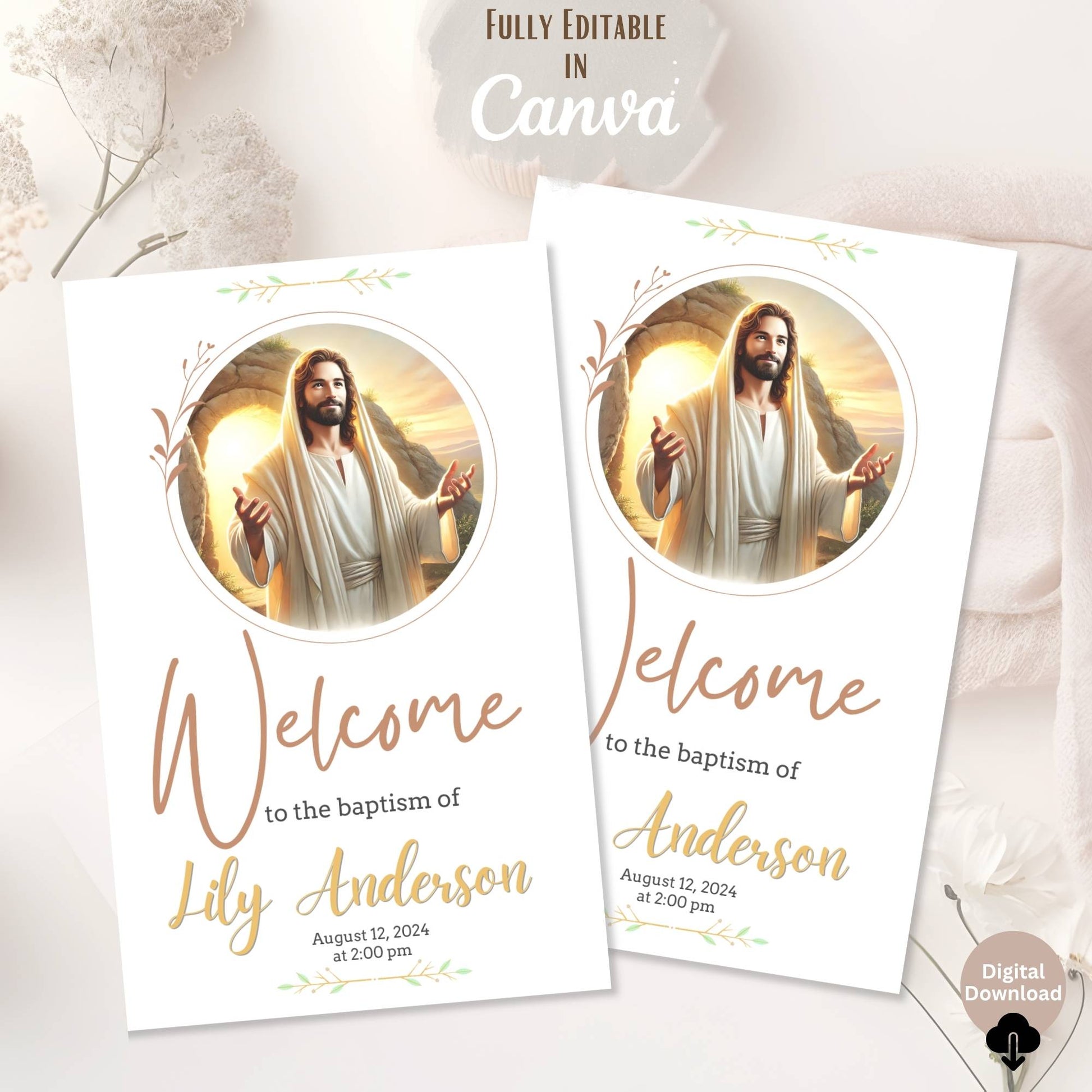 LDS Baptism Program Template – Neutral Brown Canva Design for Boy or Girl | Printable Foldable Church Program – Faith - Based Printable by Digital Kim Designs