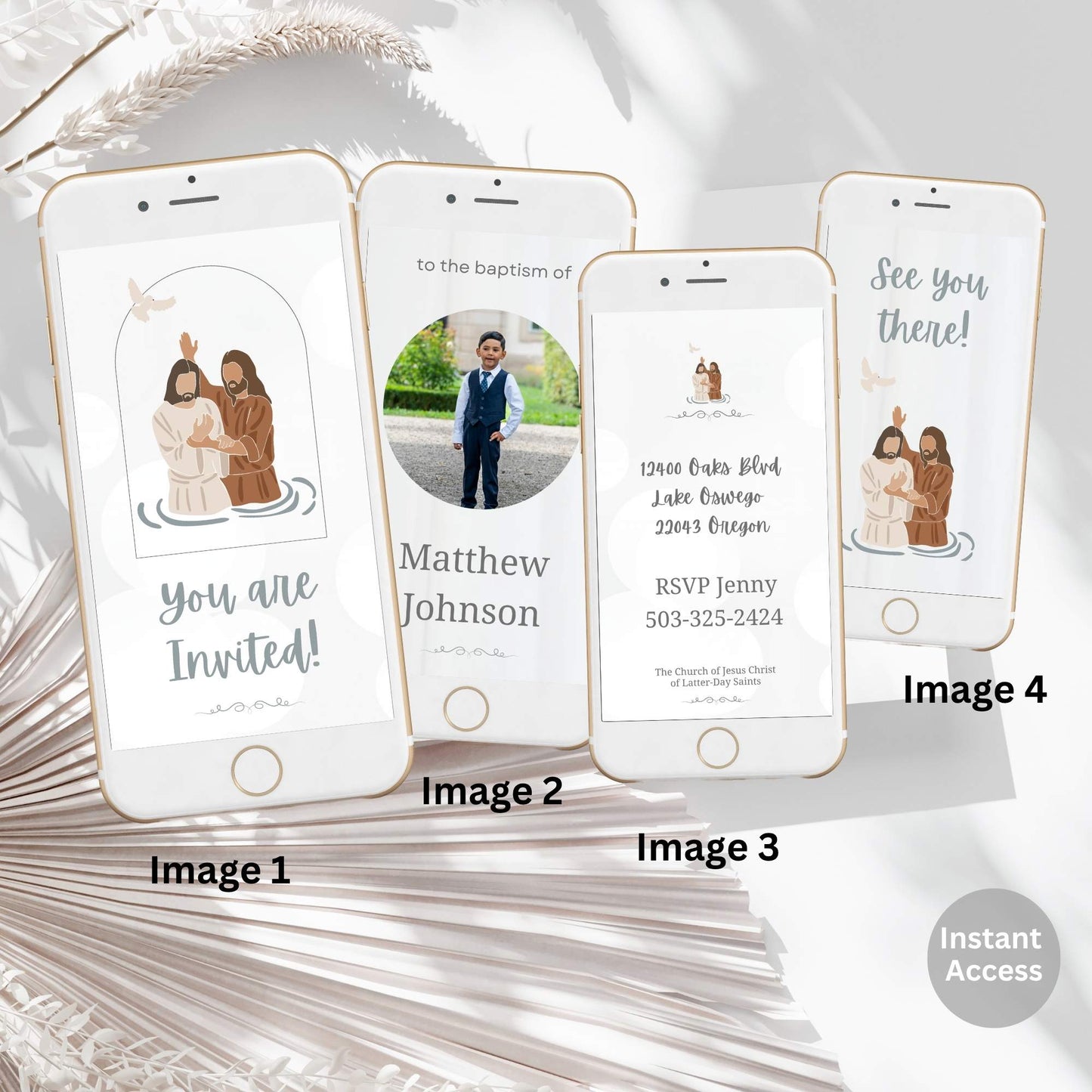 LDS baptism video invite preview – Jesus artwork and modern animated layout