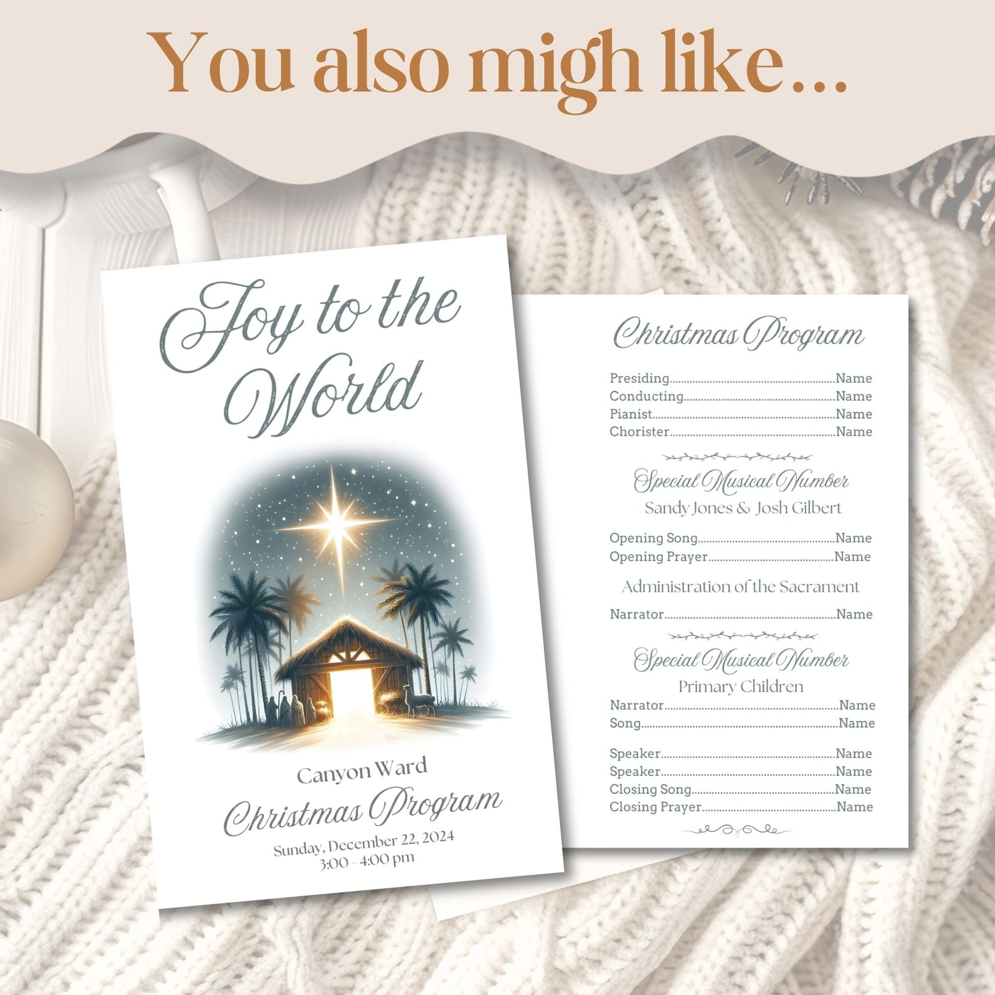 LDS Christmas Sacrament Meeting Program | Joy to the World Template | Editable Canva Download – Digital Printable by Digital Kim Designs