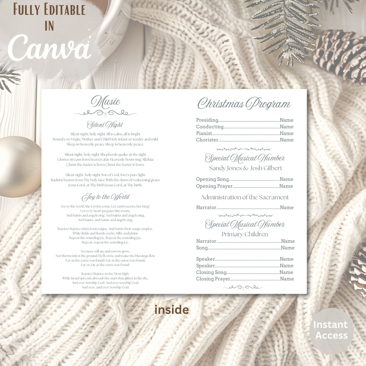 LDS Christmas Sacrament Meeting Program | Joy to the World Template | Editable Canva Download – Digital Printable by Digital Kim Designs