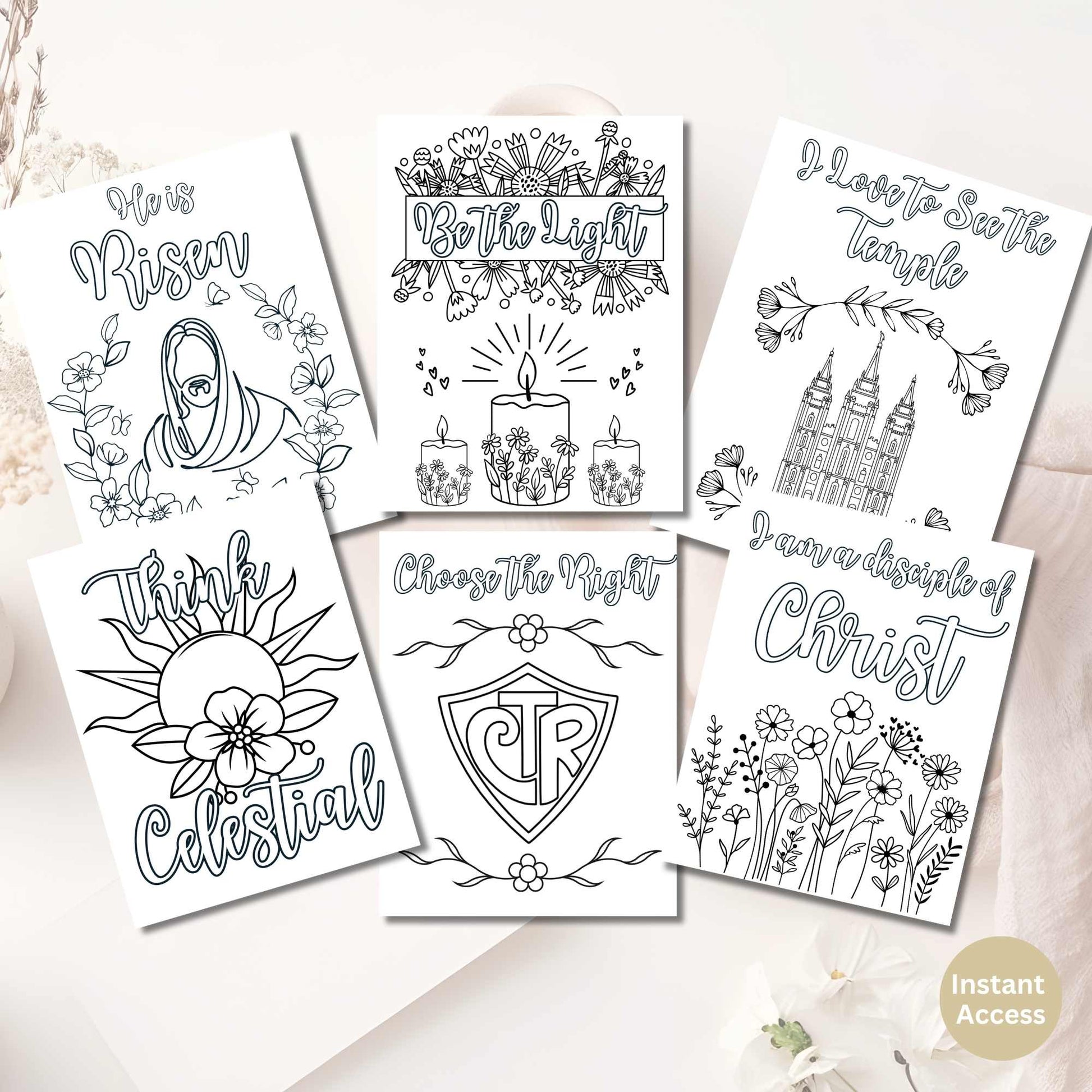 LDS Coloring Pages for Youth & Adults – 6 Printable Christian Coloring Sheets | Instant Download – Faith - Based Printable by Digital Kim Designs
