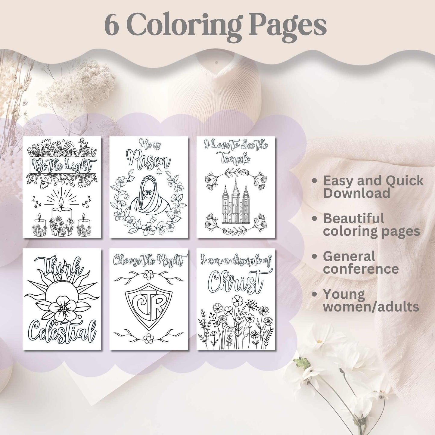 LDS Coloring Pages for Youth & Adults – 6 Printable Christian Coloring Sheets | Instant Download – Faith - Based Printable by Digital Kim Designs