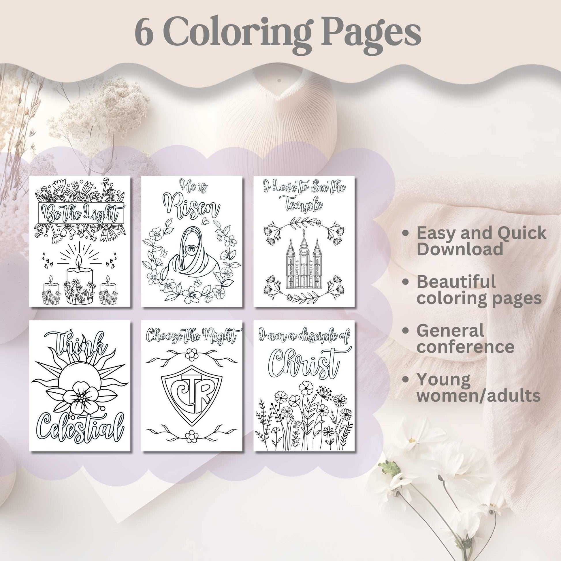 LDS Coloring Pages for Youth & Adults – 6 Printable Christian Coloring Sheets | Instant Download – Faith - Based Printable by Digital Kim Designs