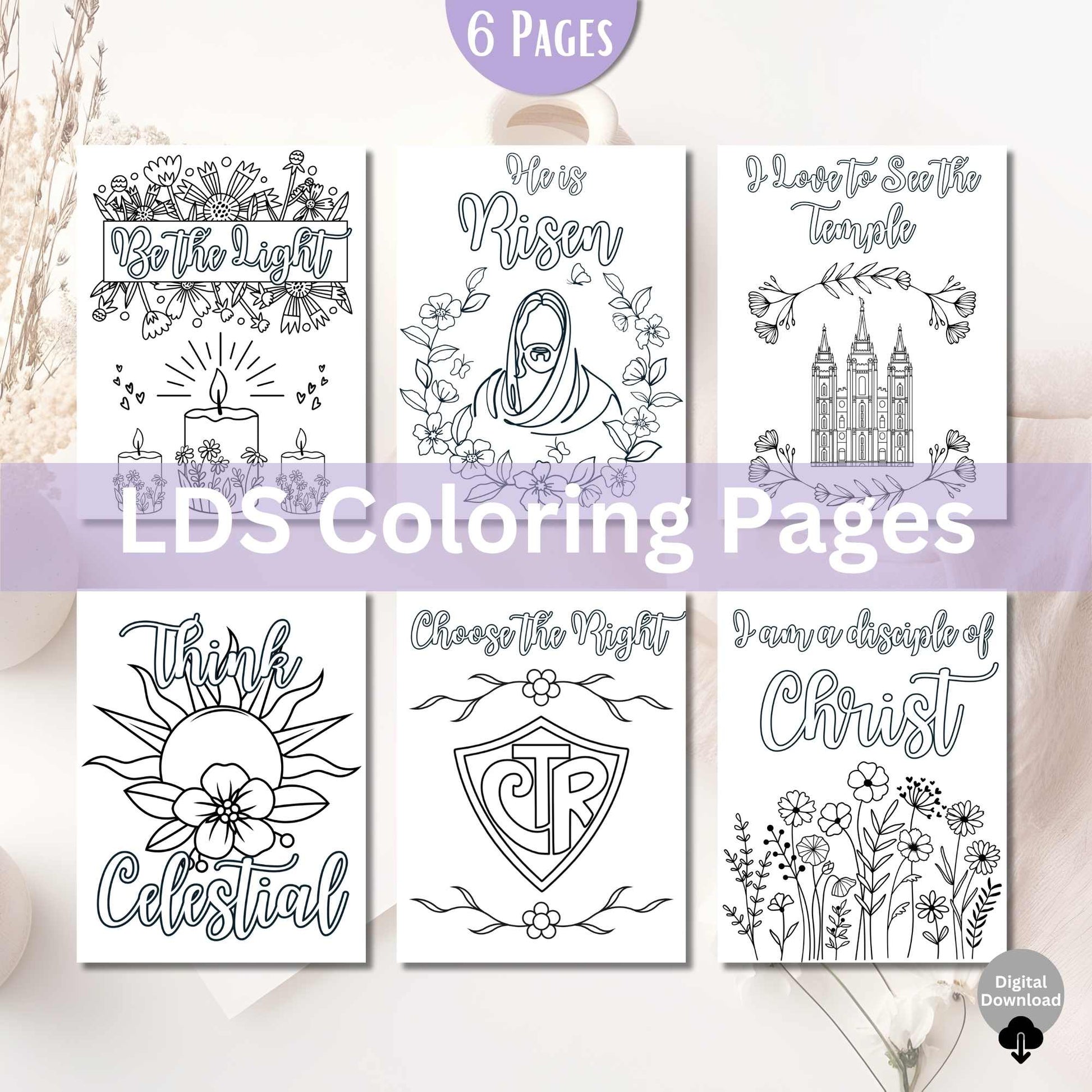 LDS Coloring Pages for Youth & Adults – 6 Printable Christian Coloring Sheets | Instant Download – Faith - Based Printable by Digital Kim Designs