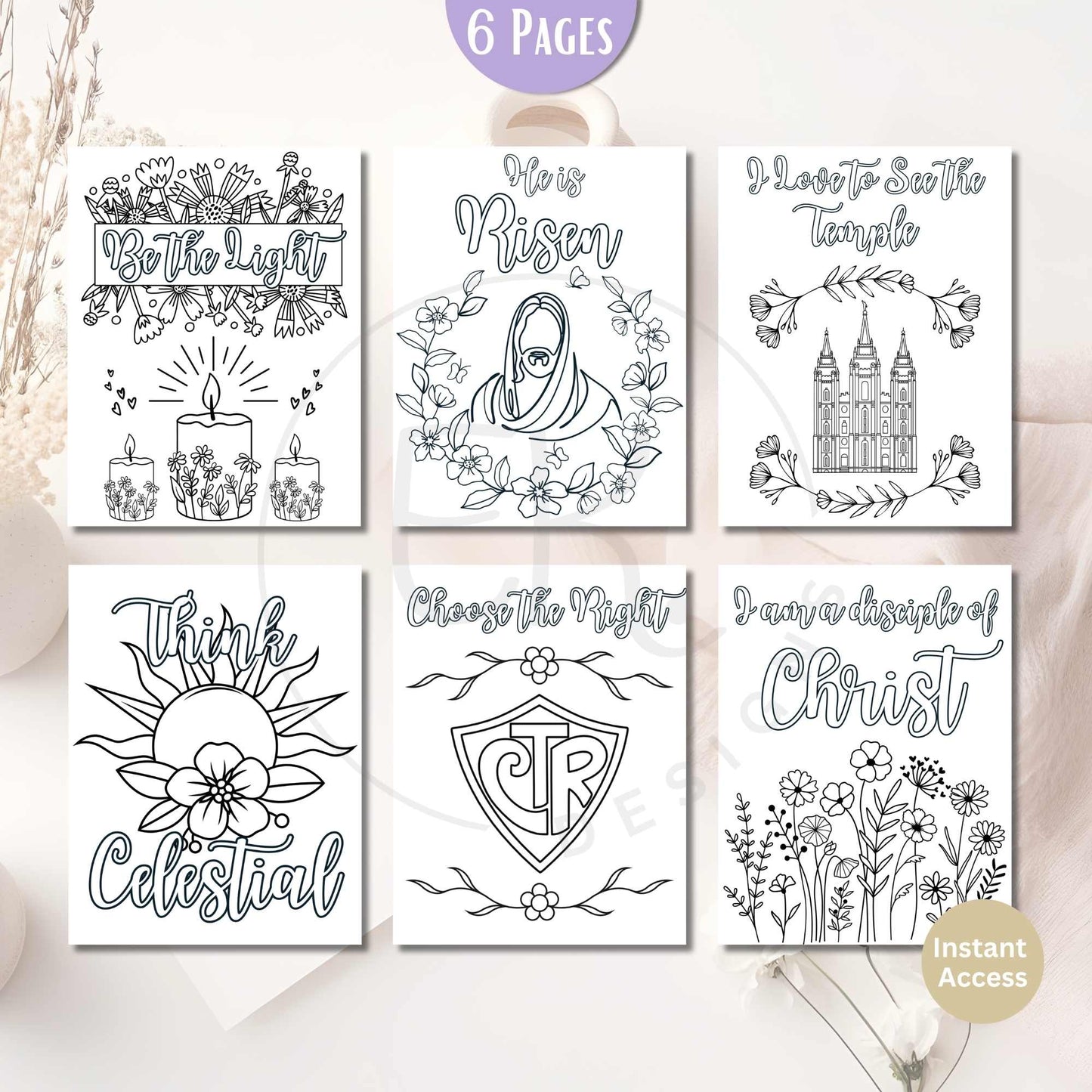 LDS Coloring Pages for Youth & Adults – 6 Printable Christian Coloring Sheets | Instant Download – Faith - Based Printable by Digital Kim Designs