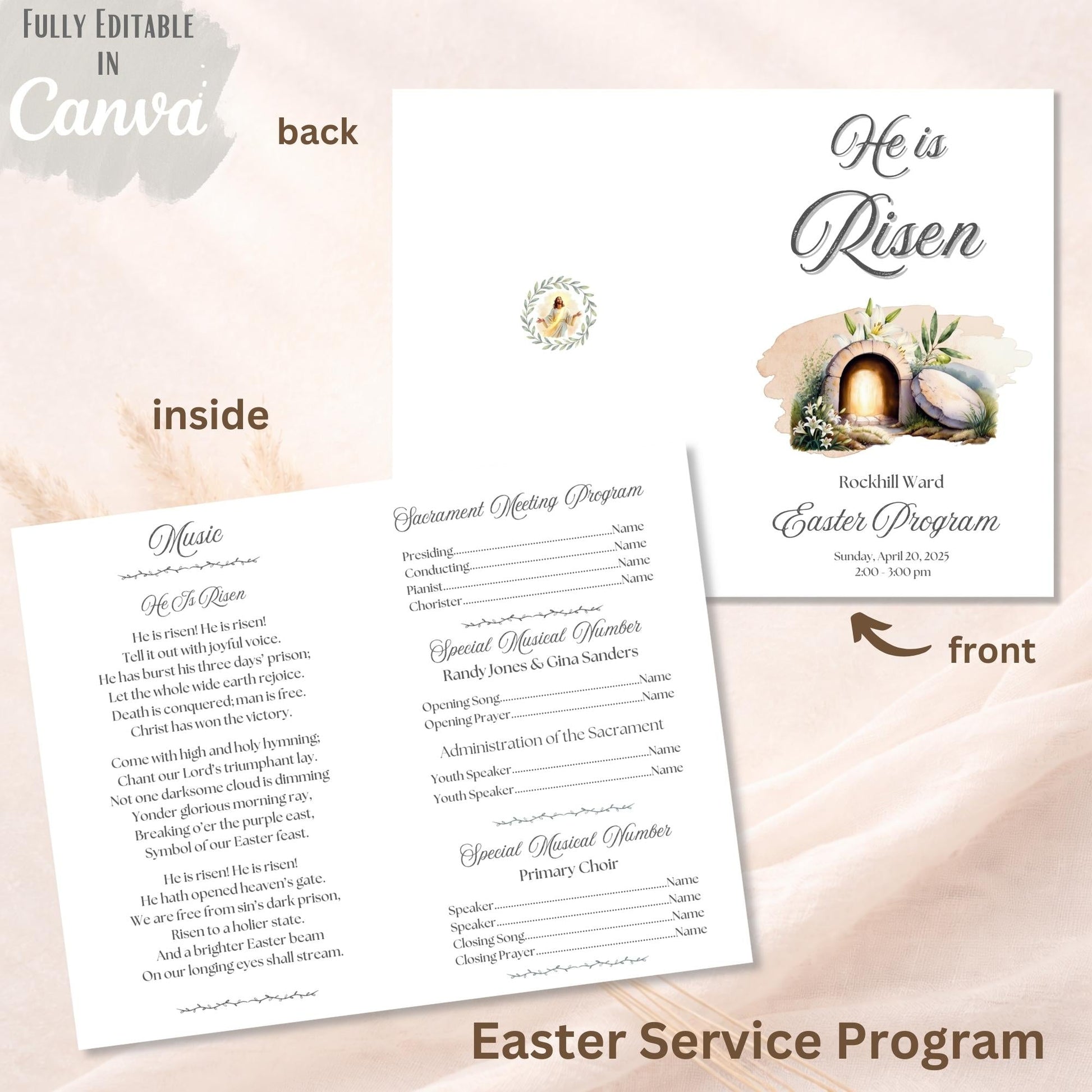 LDS Easter Church Bundle | He Is Risen Invitation, Program & Social Media Post – Digital Printable by Digital Kim Designs