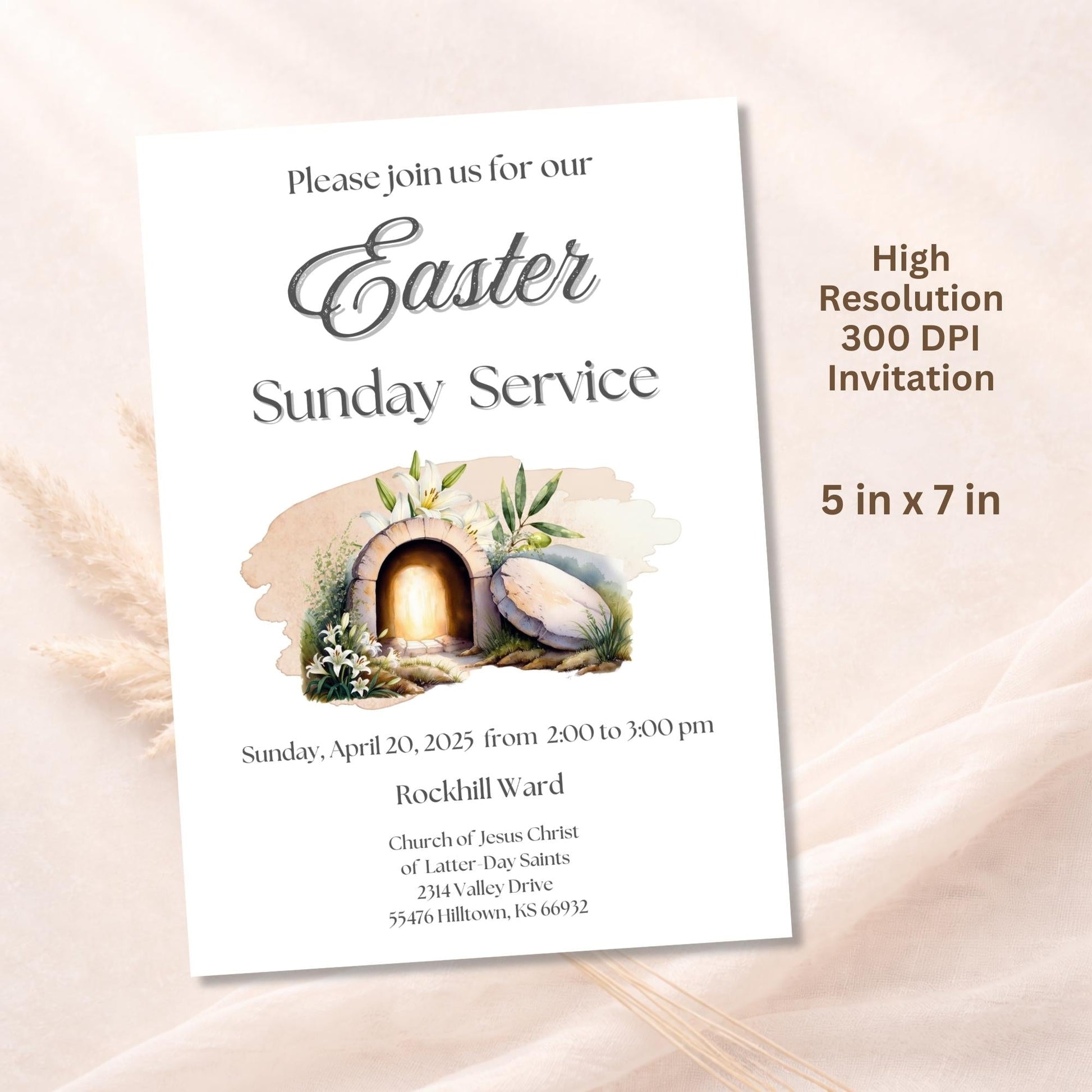 LDS Easter Invitation Template – He Is Risen Church Service Invite | Editable Canva 5x7 – Digital Printable by Digital Kim Designs