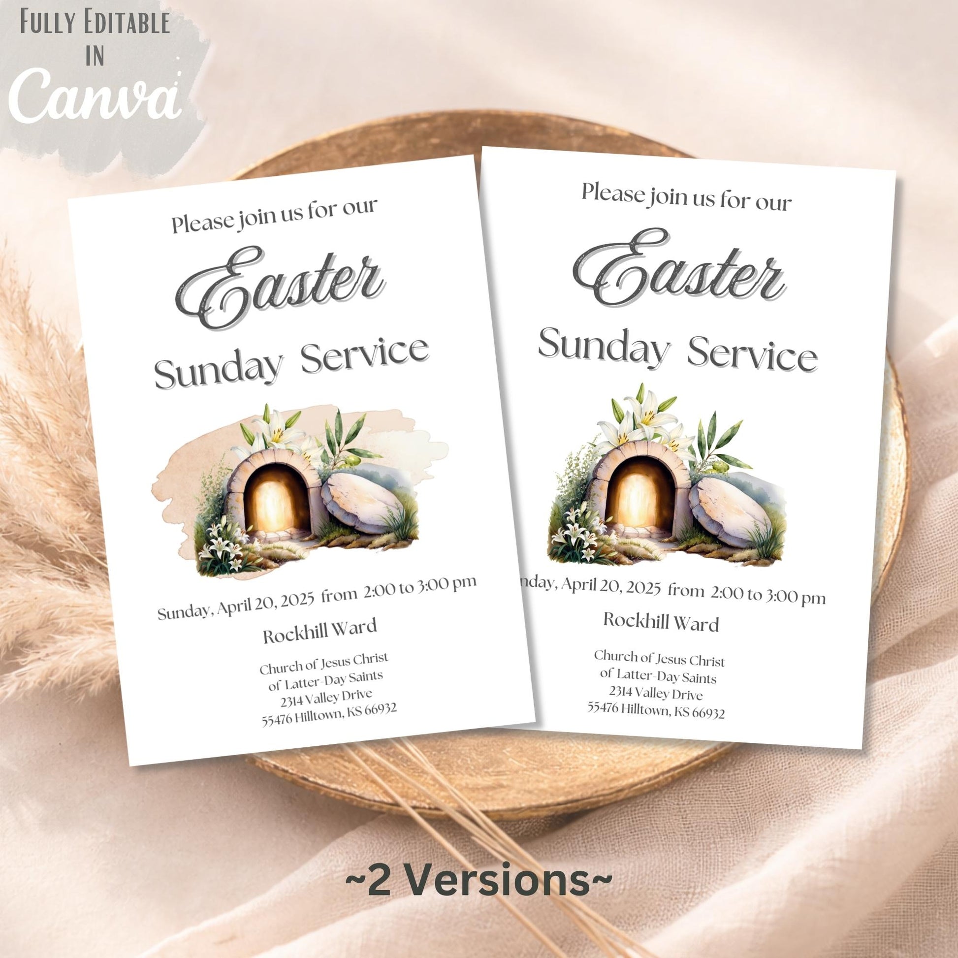 LDS Easter Invitation Template – He Is Risen Church Service Invite | Editable Canva 5x7 – Digital Printable by Digital Kim Designs