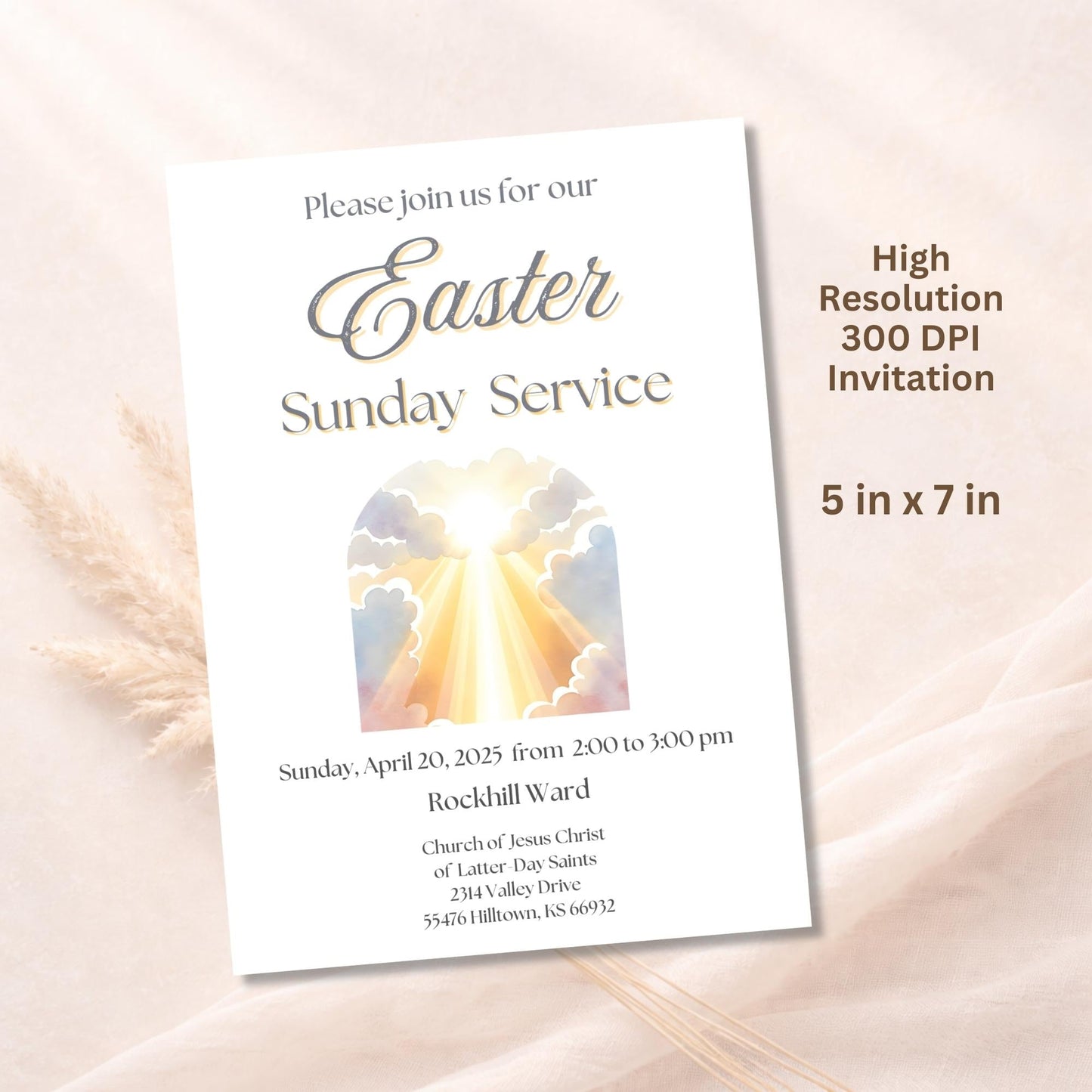 LDS Easter Invitation Template – He Is Risen Church Service Invite | Editable Canva 5x7 Printable – Digital Printable by Digital Kim Designs
