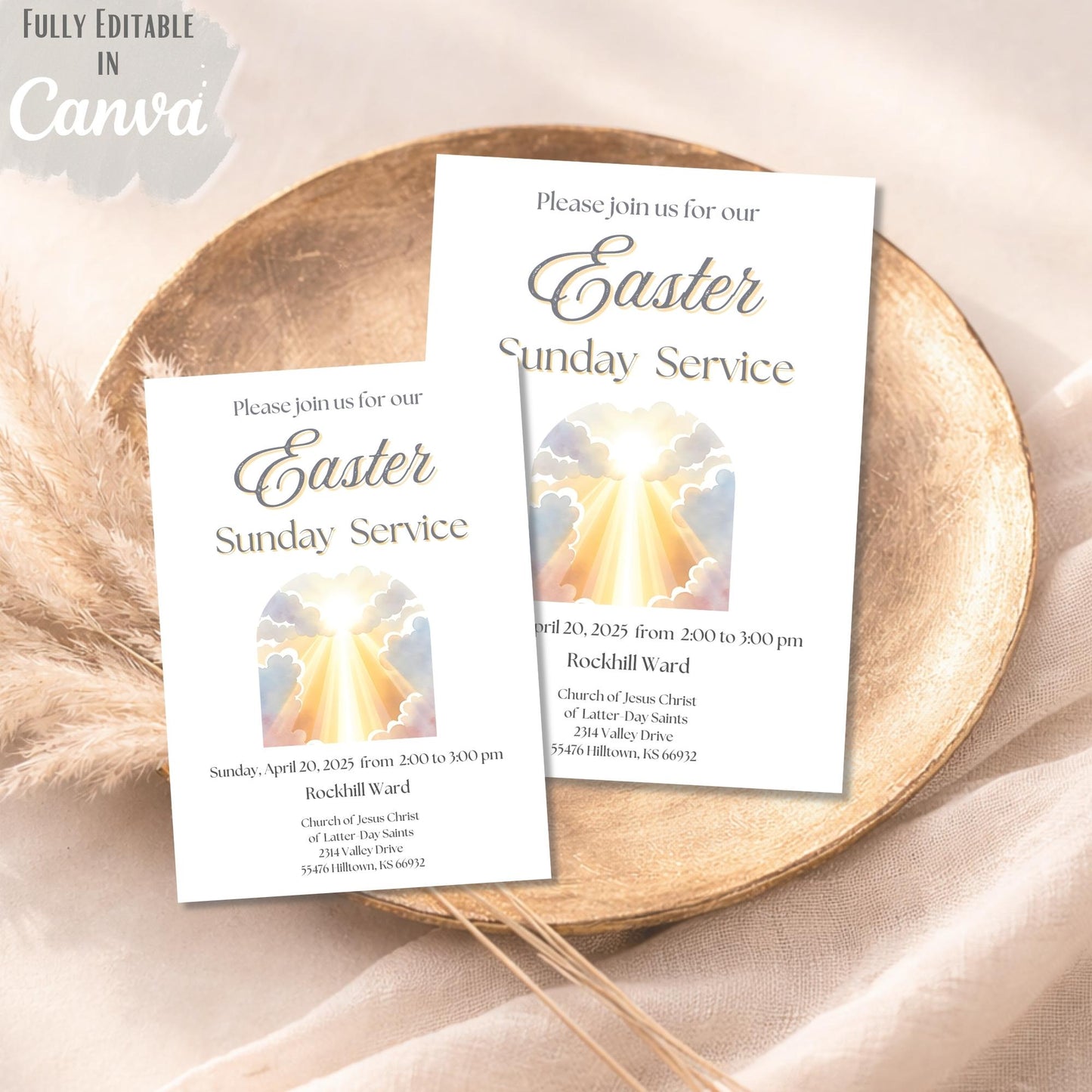LDS Easter Invitation Template – He Is Risen Church Service Invite | Editable Canva 5x7 Printable – Digital Printable by Digital Kim Designs