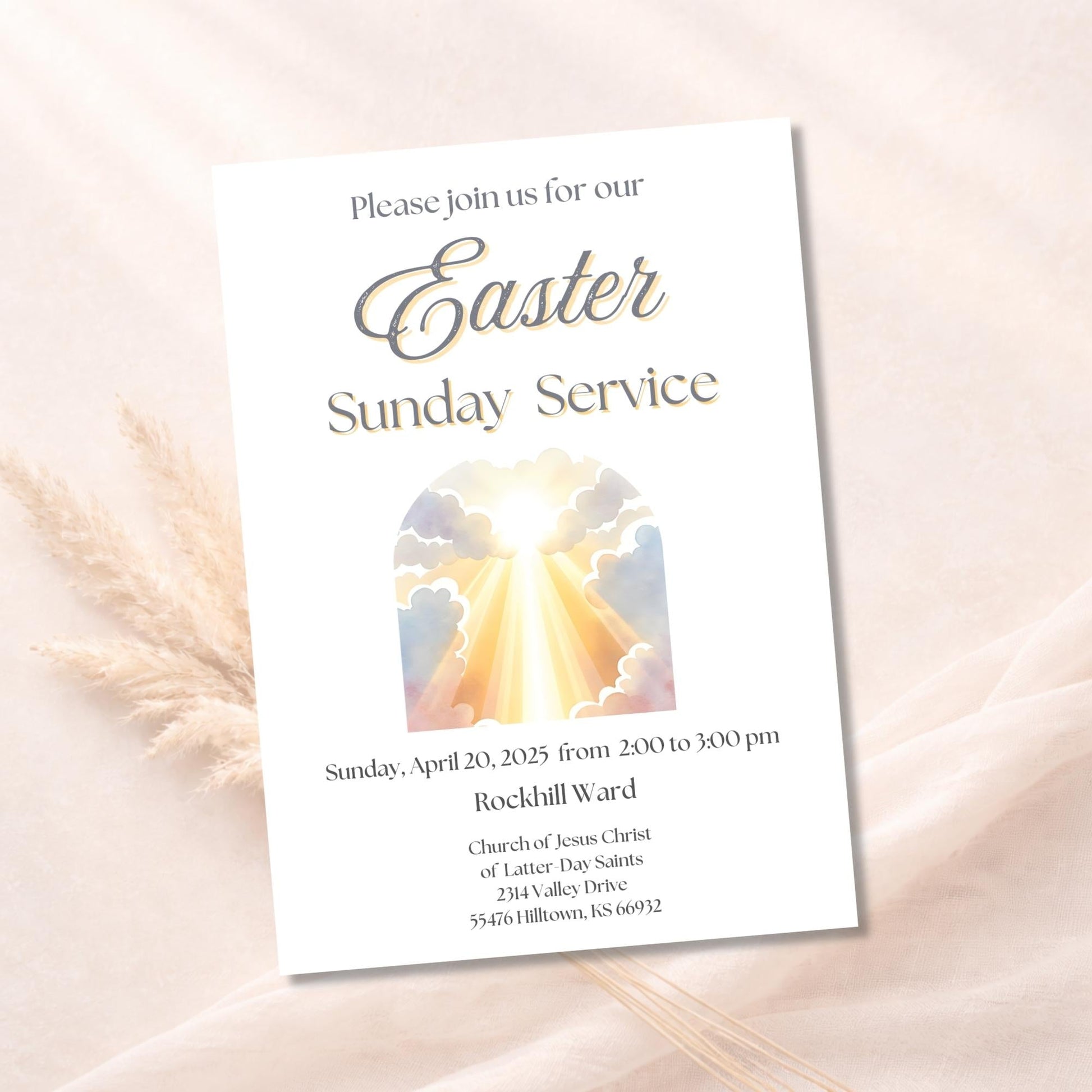 LDS Easter Invitation Template – He Is Risen Church Service Invite | Editable Canva 5x7 Printable – Digital Printable by Digital Kim Designs