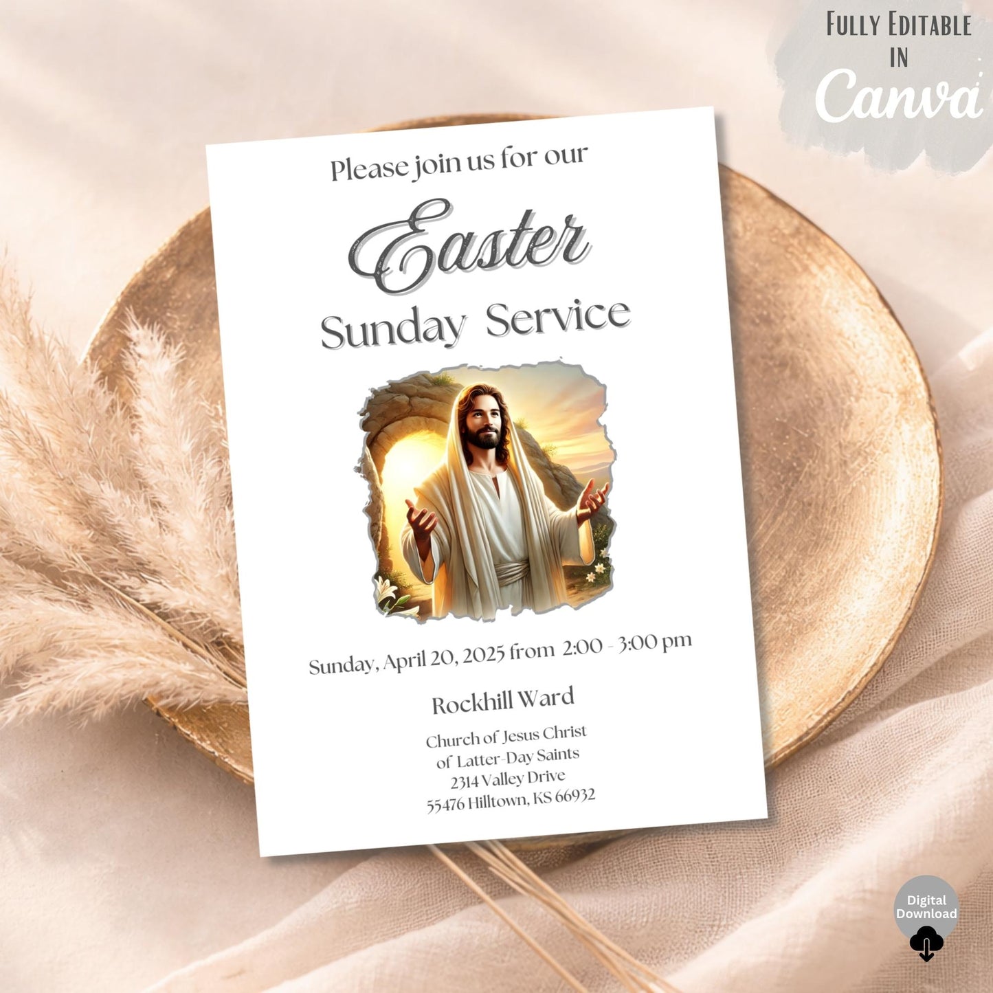 LDS Easter Invitation Template – Jesus Church Service Invite | Editable Canva 5x7 – Digital Printable by Digital Kim Designs