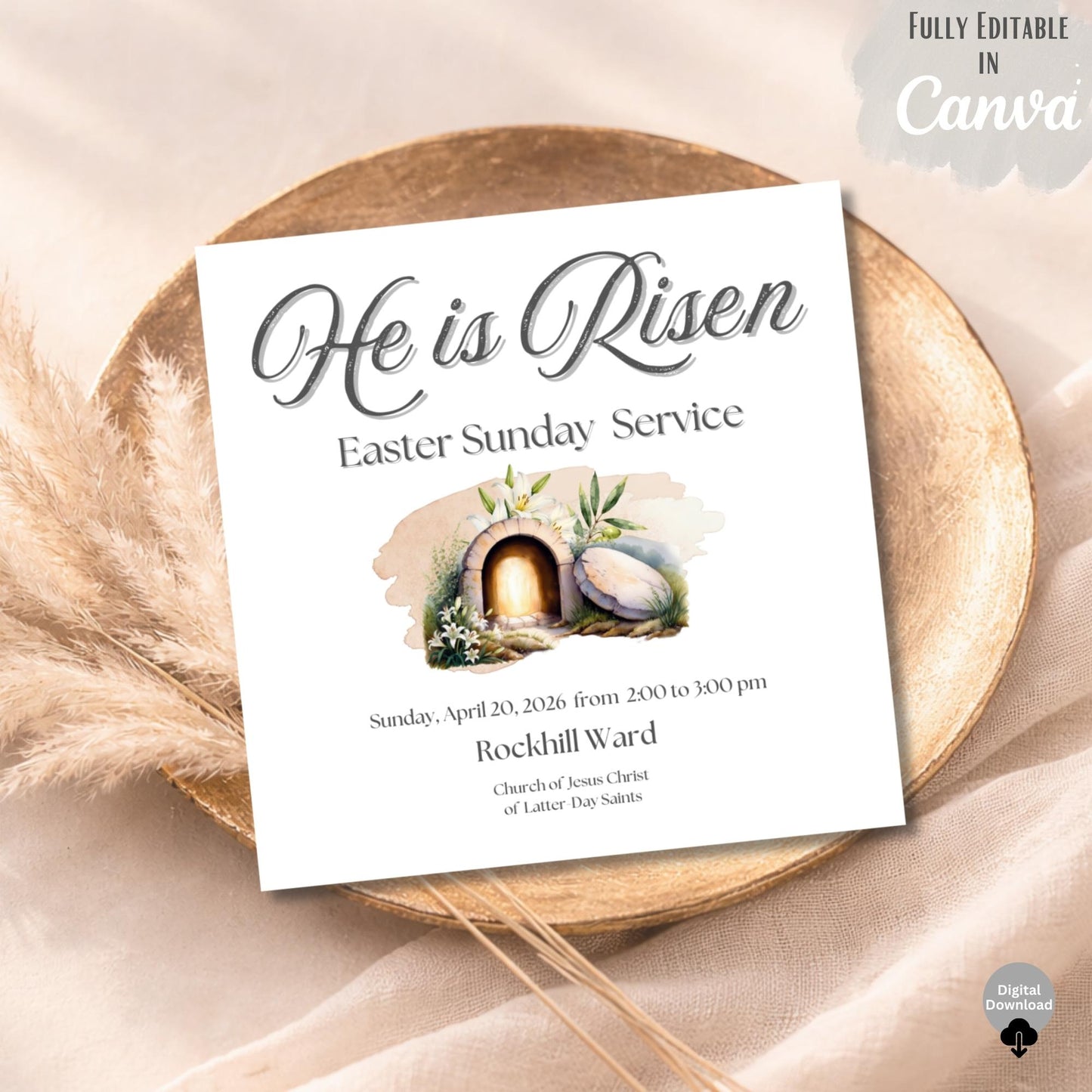LDS Easter Social Media Post Template | He Is Risen | Editable Canva – Digital Printable by Digital Kim Designs