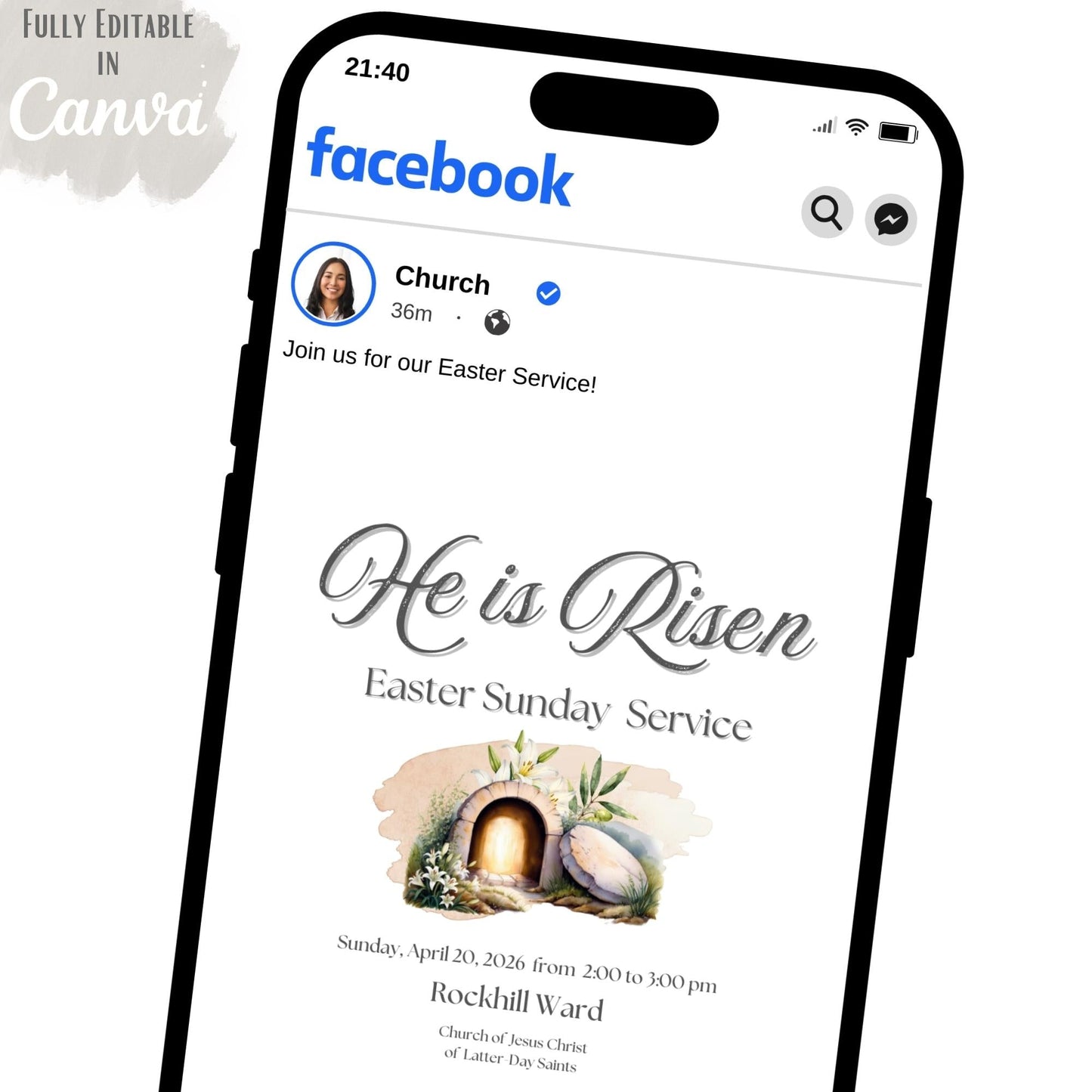 LDS Easter Social Media Post Template | He Is Risen | Editable Canva – Digital Printable by Digital Kim Designs