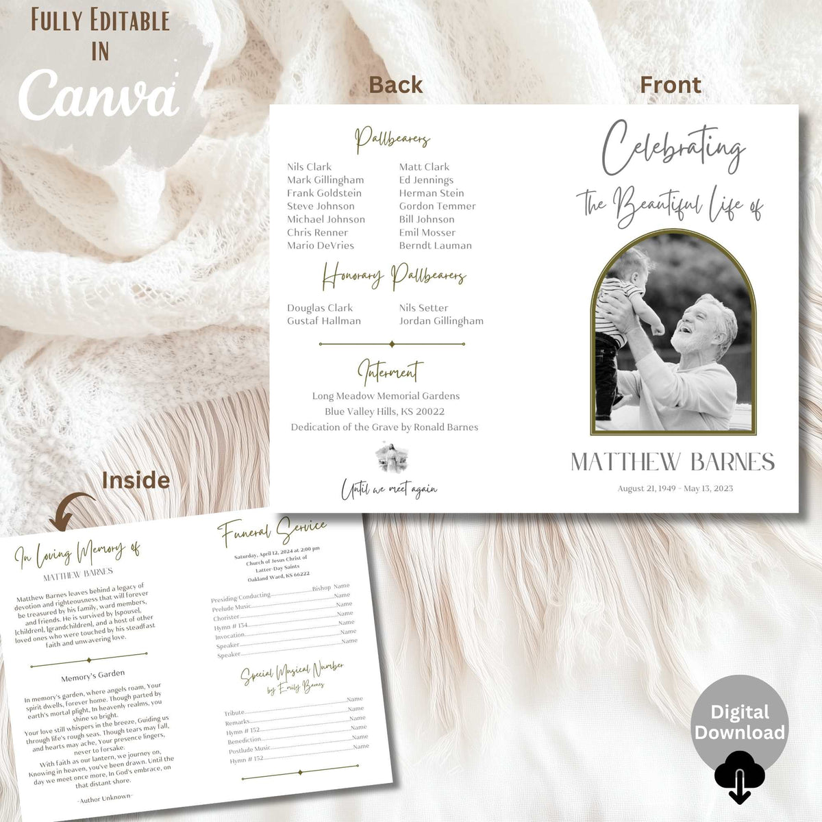 LDS Funeral Program Template – Editable Celebration of Life Canva ...