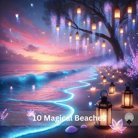 Magical Beach Digital Papers | 10 Fantasy Ocean Backgrounds | Watercolor JPEG Images – Digital Printable by Digital Kim Designs