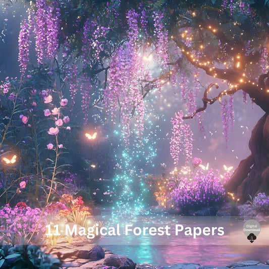 Magical Forest Digital Papers | 11 Fantasy Watercolor Backgrounds – Digital Printable by Digital Kim Designs