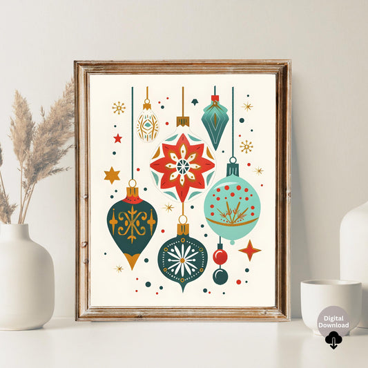 Mid - Century Christmas Wall Art | Retro Holiday Ornaments (Digital Download) – Digital Printable by Digital Kim Designs