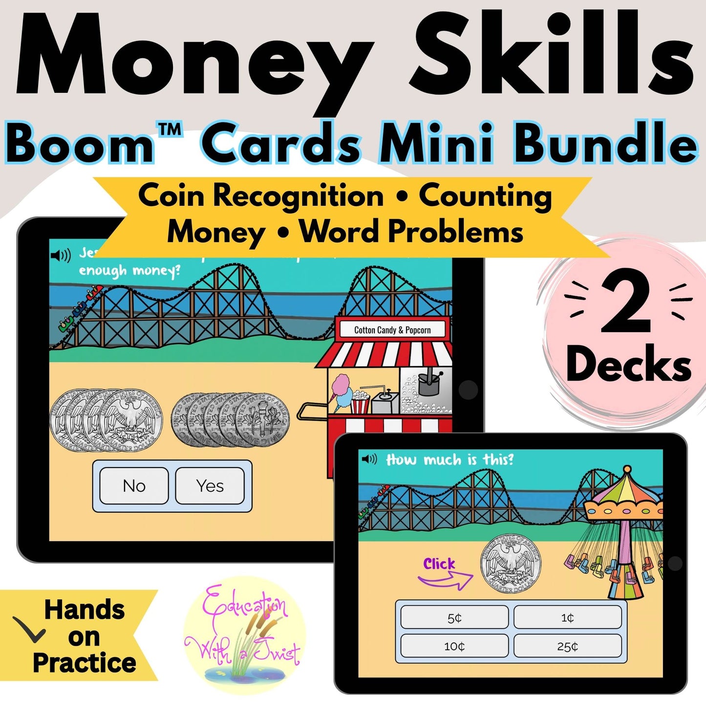 Money Skills Mini Bundle | Boom™ Cards | Coin Recognition, Counting Money & Word Problems – Digital Printable by Digital Kim Designs