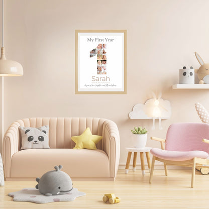 My First Year Photo Collage | Editable Baby Milestone Poster | Custom Name & Date Printable Gift | Canva Template – Digital Printable by Digital Kim Designs