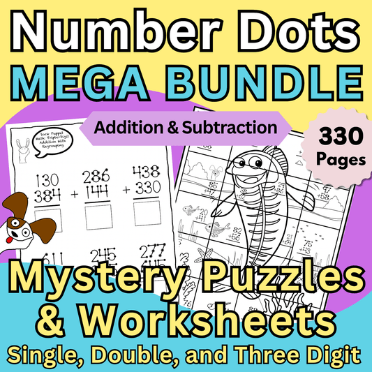 Number Dots Mega Bundle | Addition & Subtraction Worksheets & Mystery Puzzles – Digital Printable by Digital Kim Designs