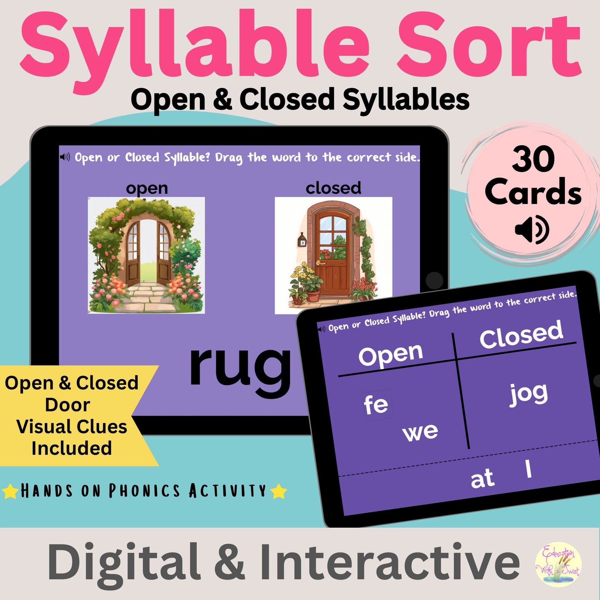 Open & Closed Syllables Boom™ Cards | 30 Interactive Phonics Sort Activities – Digital Printable by Digital Kim Designs
