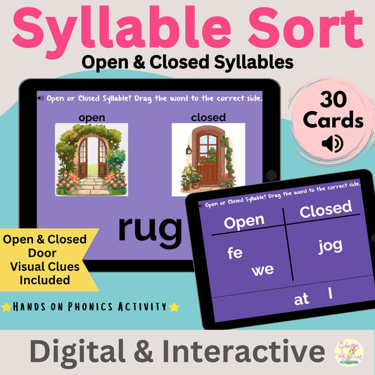 Open & Closed Syllables Boom™ Cards | 30 Interactive Phonics Sort Activities – Digital Printable by Digital Kim Designs