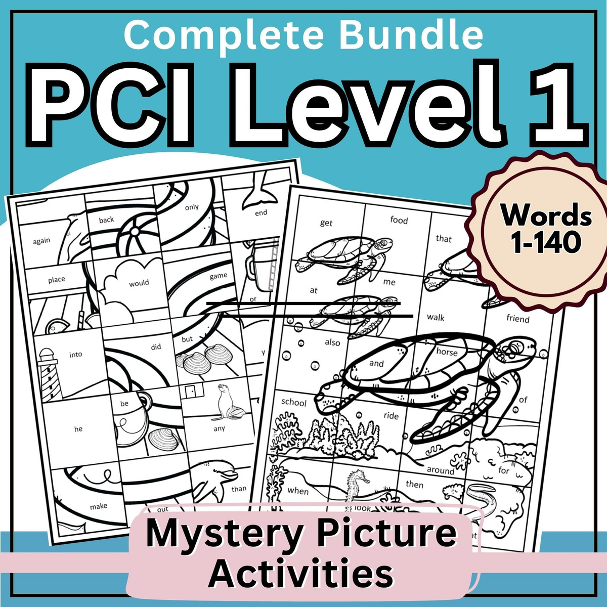 PCI Reading Level 1 Mystery Picture Activities Bundle | Sight Words 1–140 – Digital Printable by Digital Kim Designs