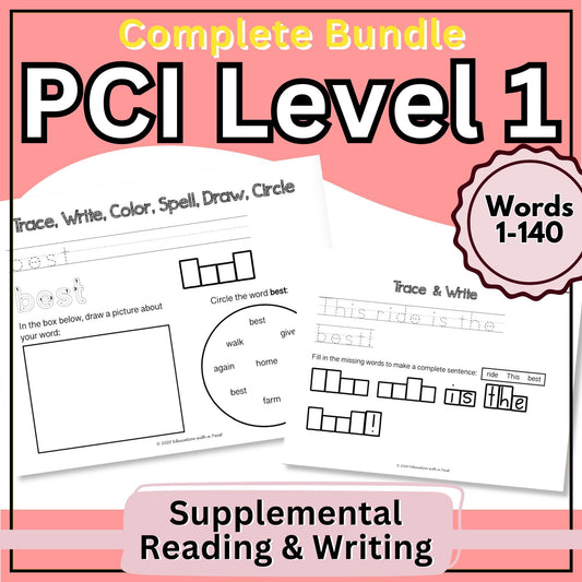 PCI Reading Level 1 Reading & Writing Worksheets Bundle | Sight Words 1–140 – Digital Printable by Digital Kim Designs