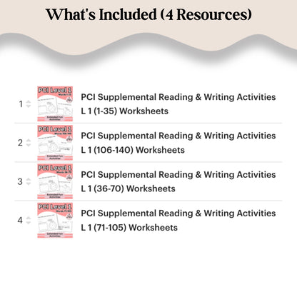 PCI Reading Level 1 Reading & Writing Worksheets Bundle | Sight Words 1–140 – Digital Printable by Digital Kim Designs