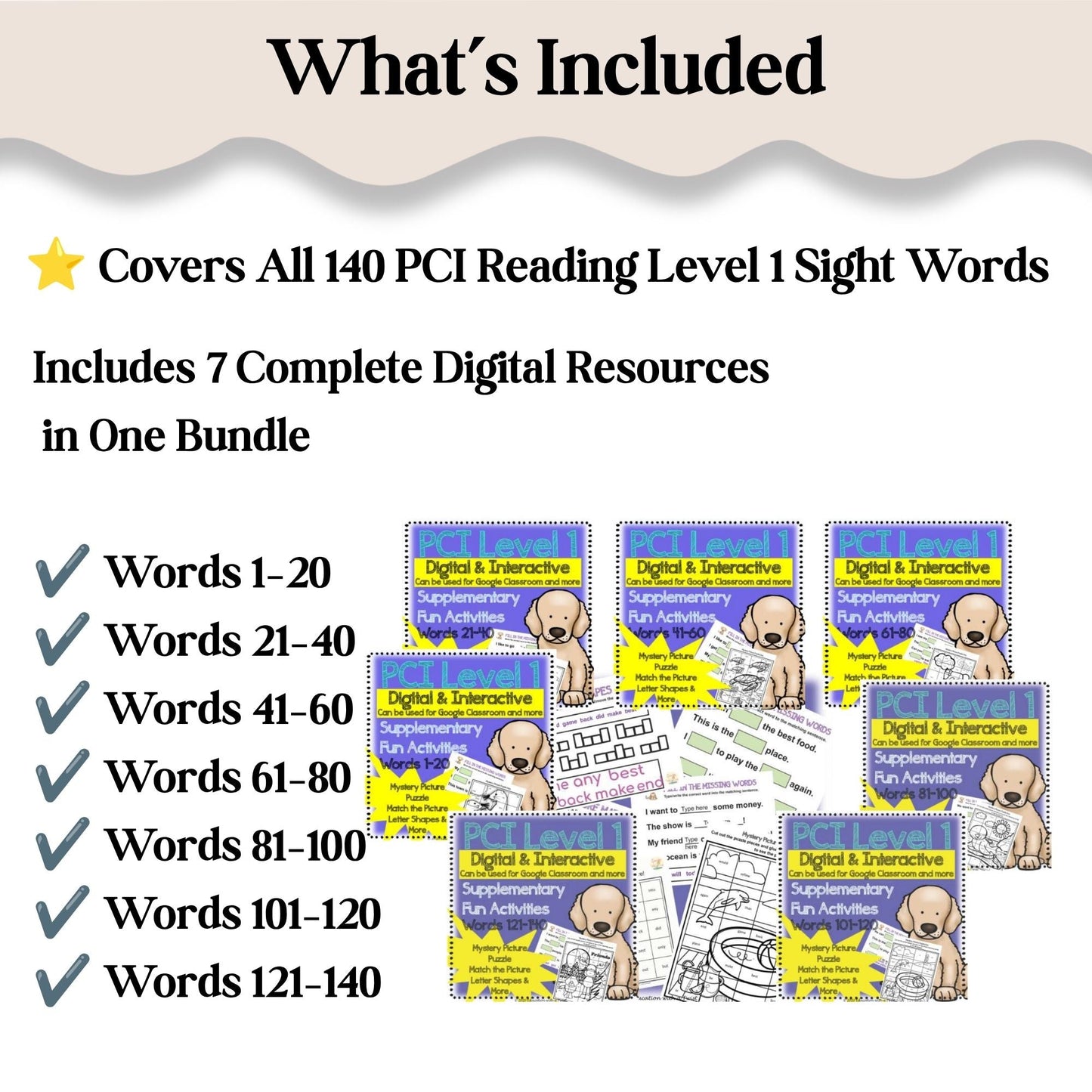 PCI Reading Supplementary Level 1 Bundle | Digital Sight Words | Words 1–140 – Digital Printable by Digital Kim Designs