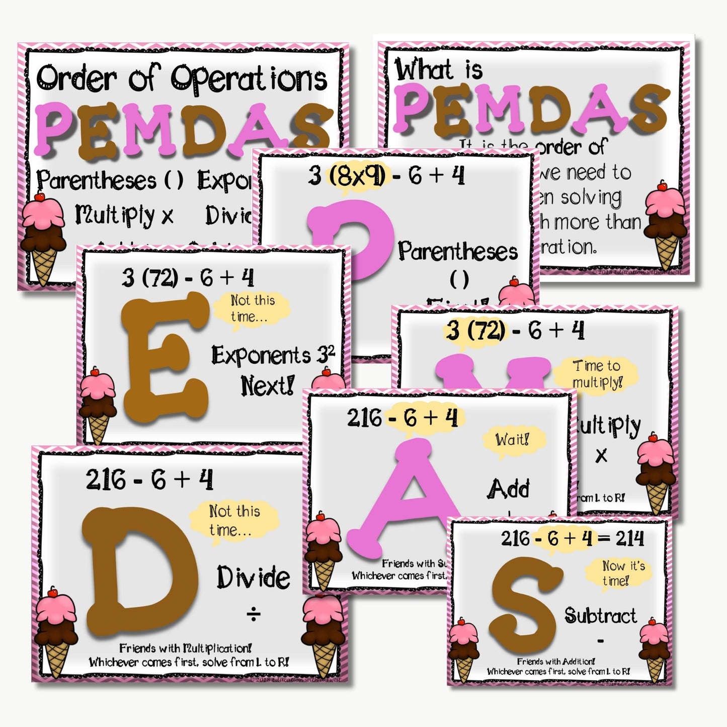 5th Grade Order of Operations PEMDAS Worksheets & Posters | Ice Cream Math