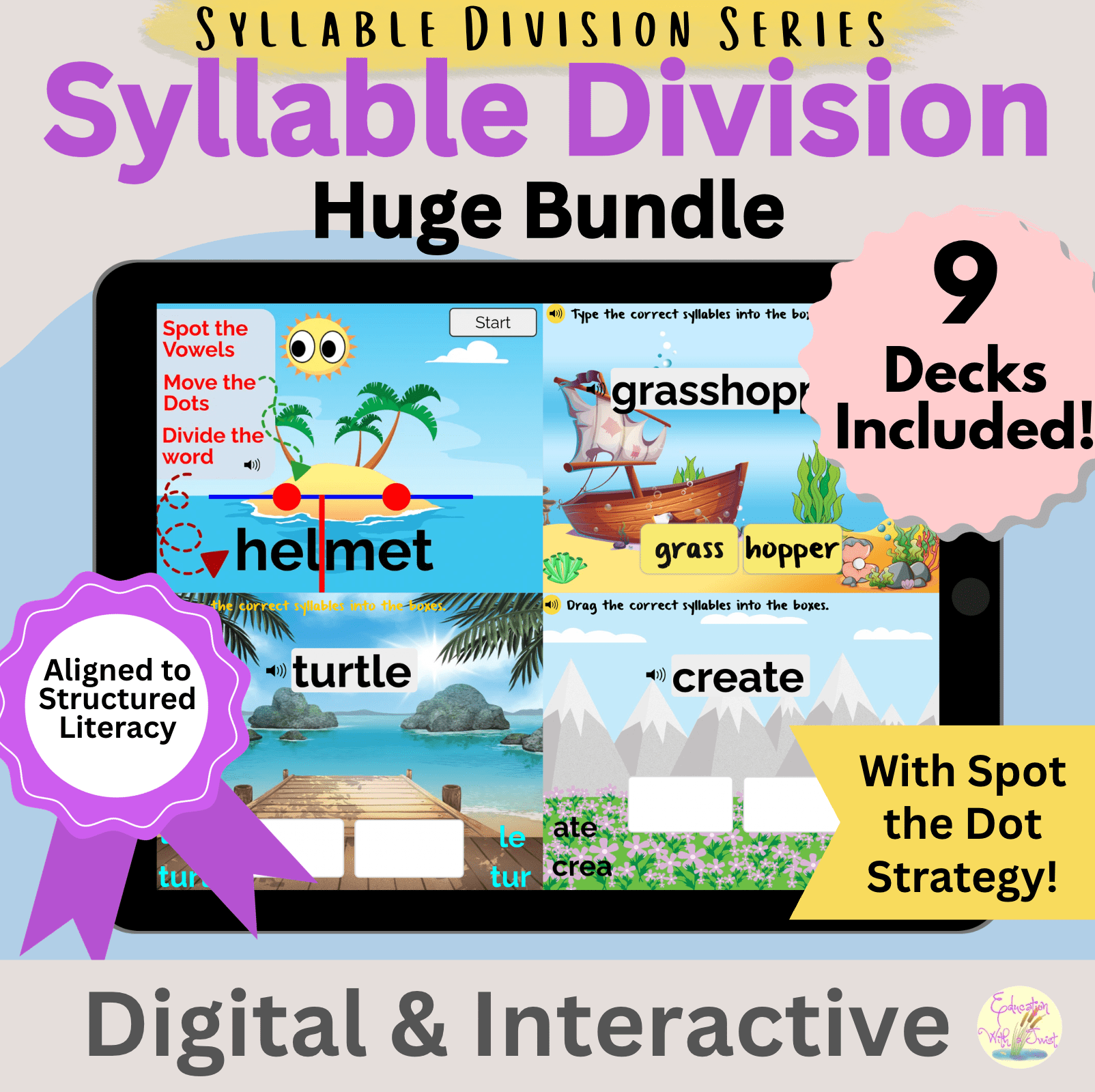 Phonics Boom Cards Bundle | Syllable Division & Multisyllabic Words – Digital Printable by Digital Kim Designs
