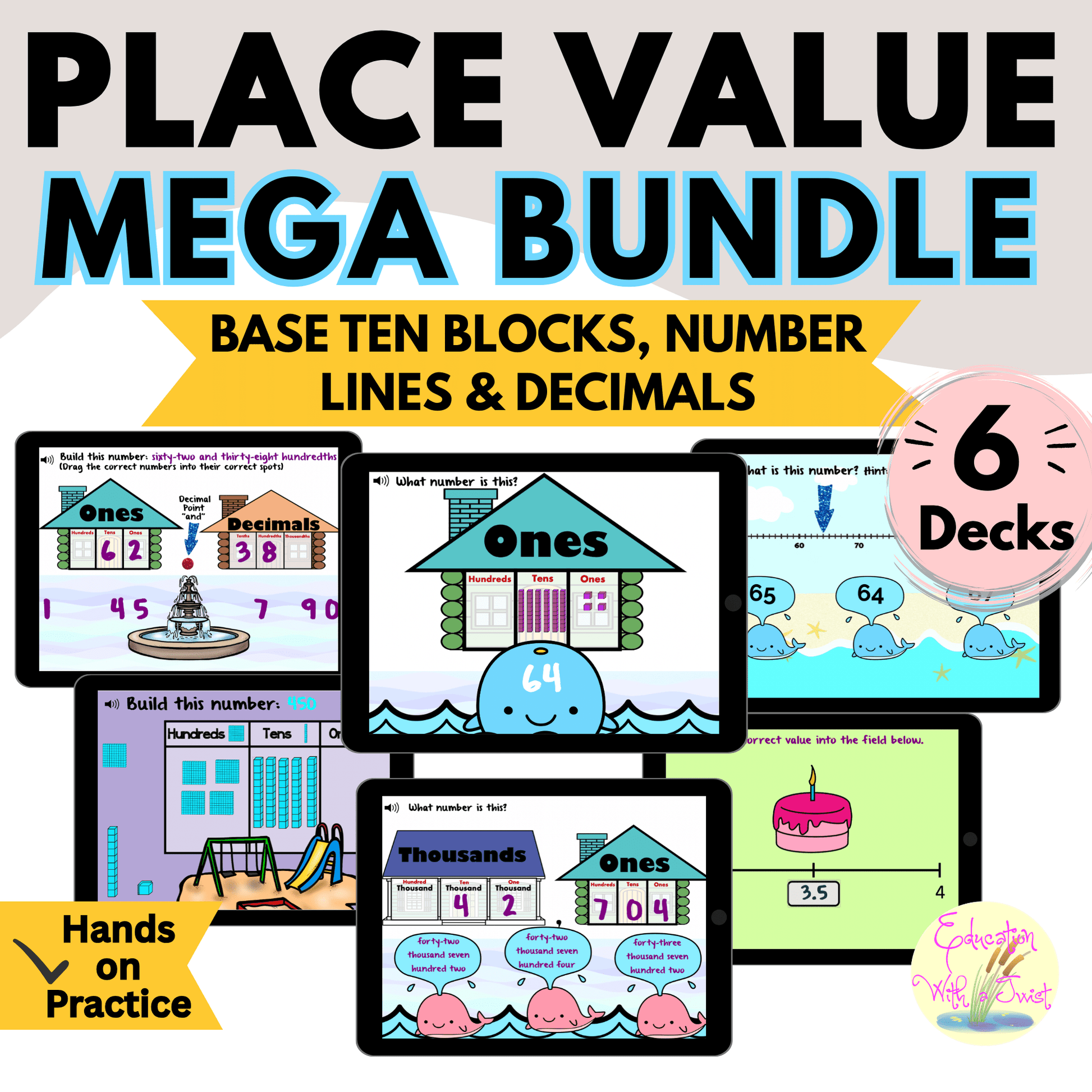 Place Value Mega Bundle | Base Ten Blocks, Number Line & Decimals – Digital Printable by Digital Kim Designs