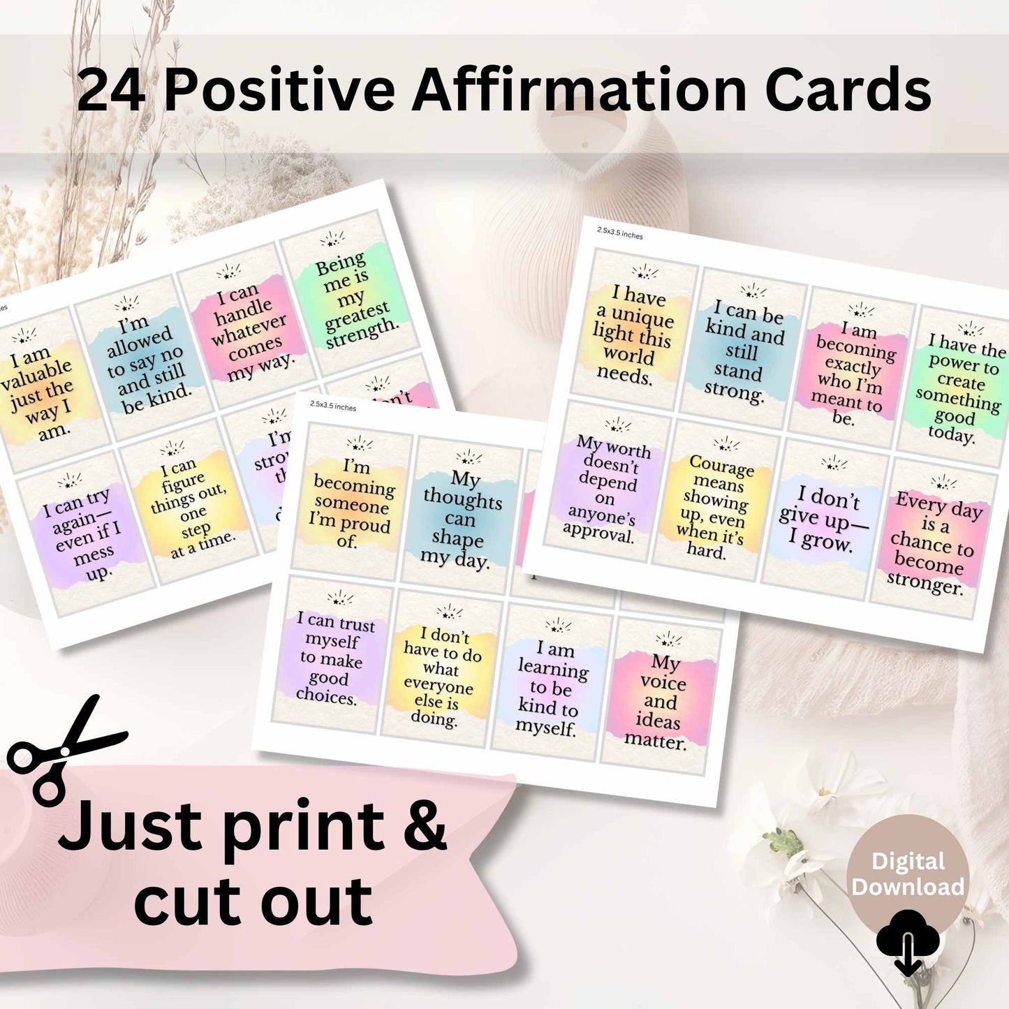 Positive Affirmation Cards for Kids & Tweens – 24 Printable Quotes for Confidence & Self - Worth – Faith - Based Printable by Digital Kim Designs