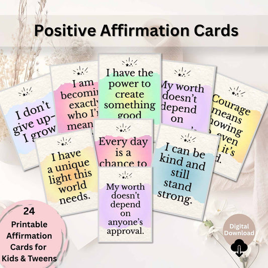 Positive Affirmation Cards for Kids & Tweens – 24 Printable Quotes for Confidence & Self - Worth – Faith - Based Printable by Digital Kim Designs