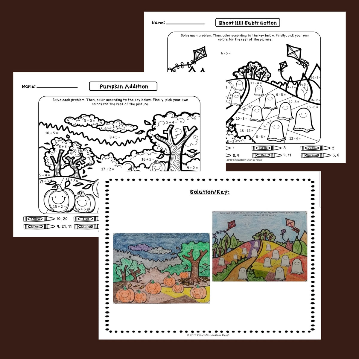Halloween Math Coloring Worksheets – Addition & Subtraction to 20 | 1st–3rd Grade