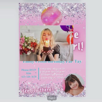 Pink Disco Birthday Invitation | Editable Canva Photo Invite for Tween Girls – I Am the Birthday Girl