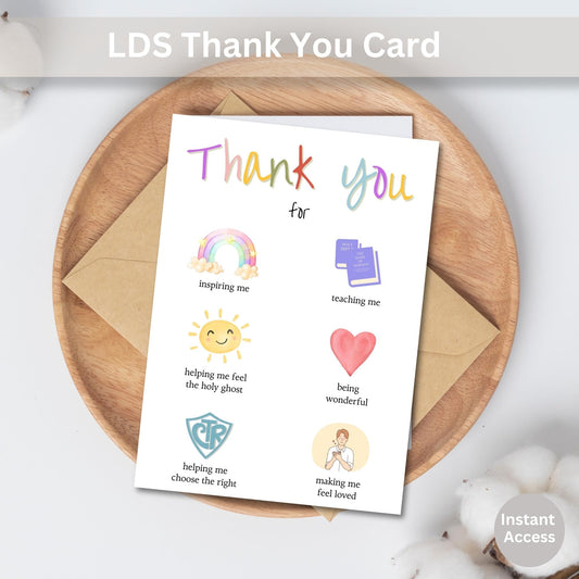 Printable LDS Teacher Thank You Card – Foldable 5x7 Digital Download for Church or Primary – Faith - Based Printable by Digital Kim Designs