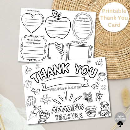 Printable Teacher Thank You Card – 8.5x11 Coloring Craft for Kids, Foldable PDF Appreciation Card, Instant Digital Download – Faith - Based Printable by Digital Kim Designs