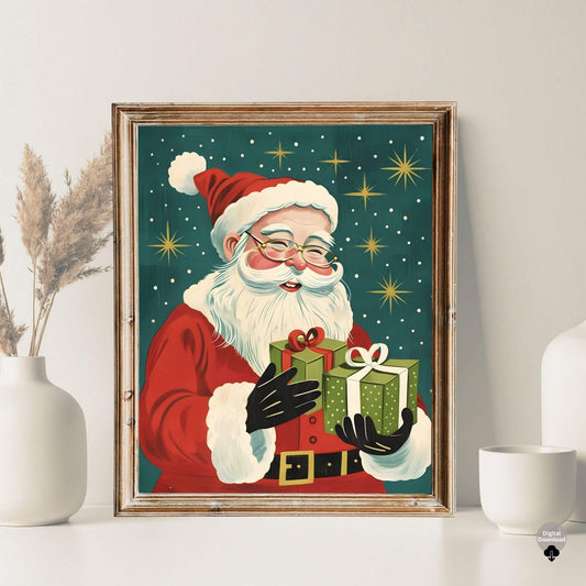 Retro Santa Christmas Wall Art | Vintage Holiday Print | Mid - Century Christmas Decor – Digital Printable by Digital Kim Designs